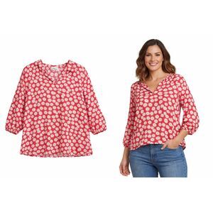 St. John’s Bay Floral Blouse Women’s SZ L Daisy Print 100% Rayon 3/4 Sleeve Top